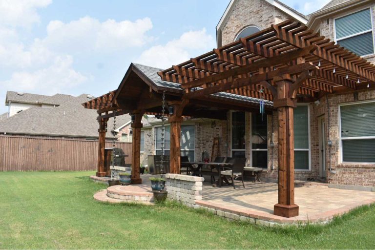 Custom pergola built over a patio at a Houston home